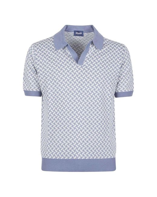 Drumohr Blue Knitted Polo Shirt for men