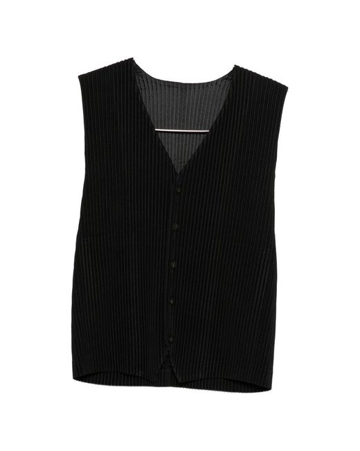 Homme Plissé Issey Miyake Black Pleated V-Necked Vest for men
