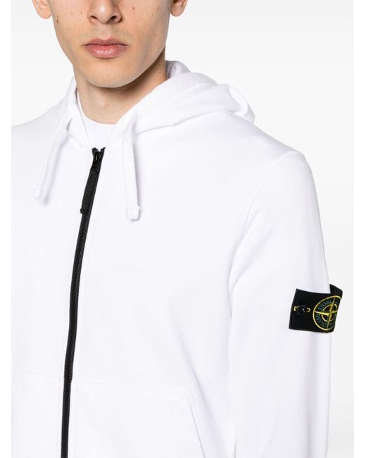 Stone Island White Hooded Track Top for men