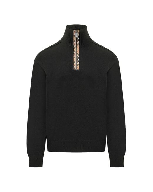 Burberry Black Sweater With Check Detail for men