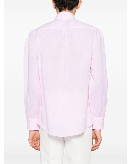 Brunello Cucinelli Pink Linen Shirt for men