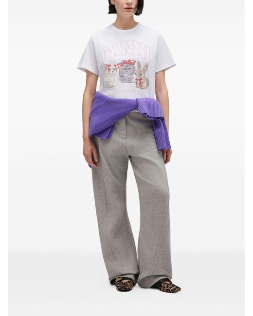Ganni White "Cute Animals" T-Shirt
