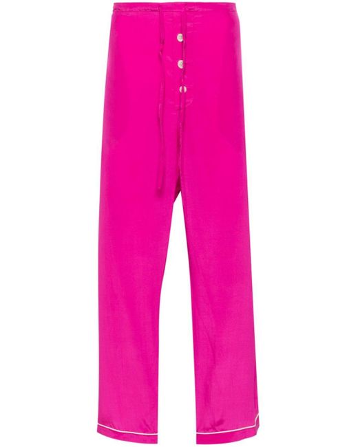 Bode Pink Wide Leg Silk Trousers for men