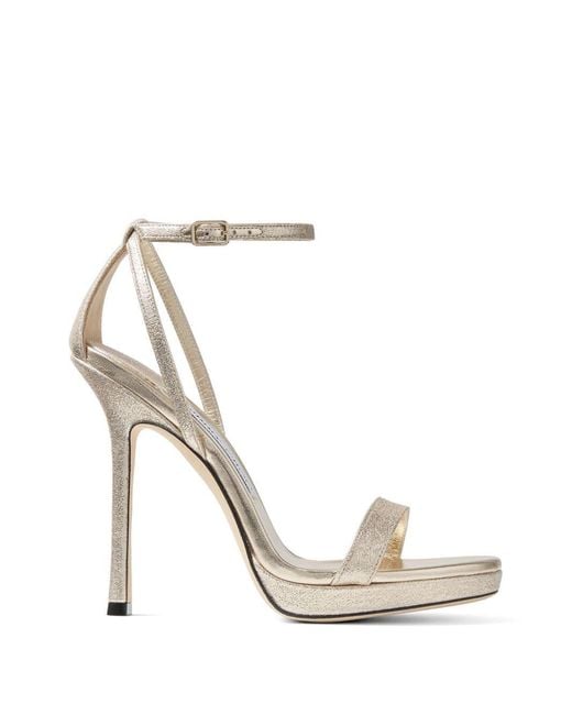 Jimmy Choo White Moza Leather Heel Sandals