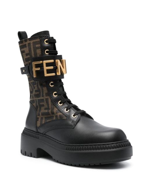 Fendi Graphy Leather Biker Boots in Black | Lyst UK