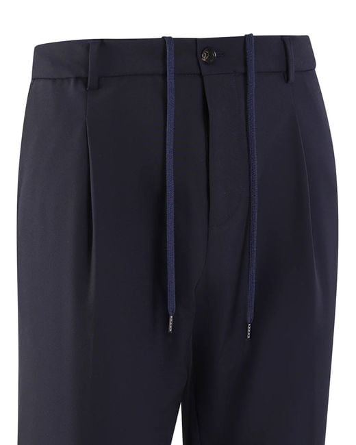 BE ABLE Blue Pleated Trousers With Drawstring for men