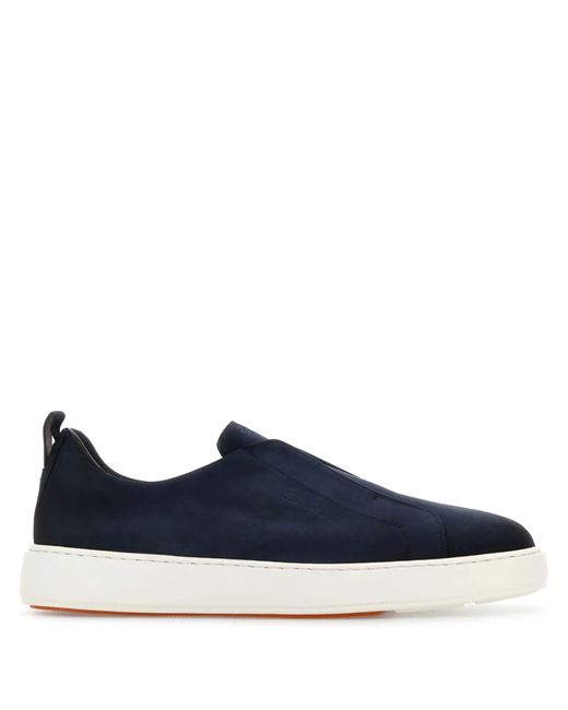 Santoni Blue Nubuck Slip-On Sneakers for men