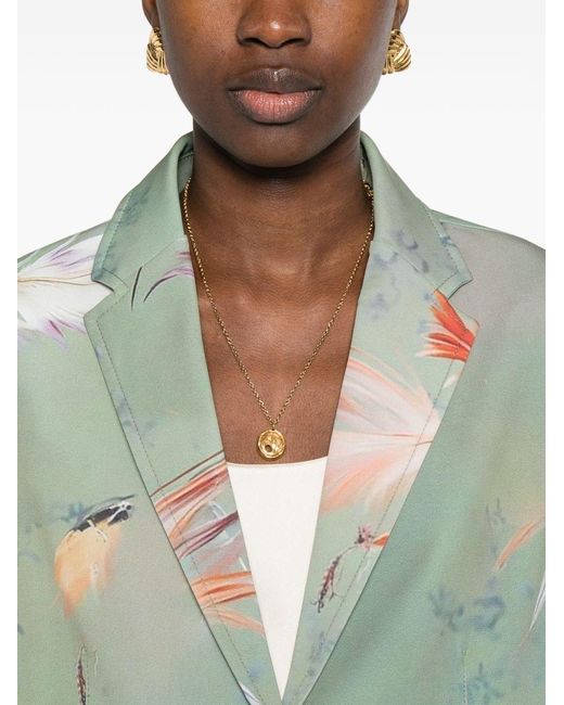 Sissiottostyle Green Printed Single-Breasted Blazer Jacket