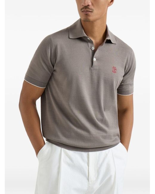 Brunello Cucinelli Gray Logo Cotton Polo Shirt for men