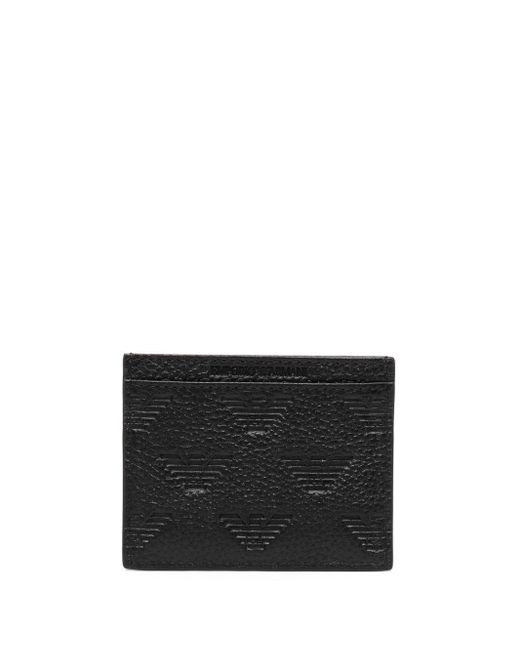 Emporio Armani Black Embossed Eagle Leather Card Holder for men