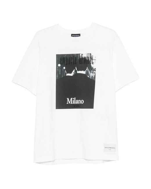 Emporio Armani White Printed Cotton T-Shirt for men