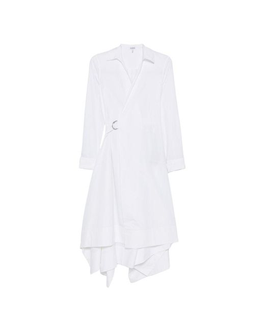 Loewe White Cotton Draped Dress