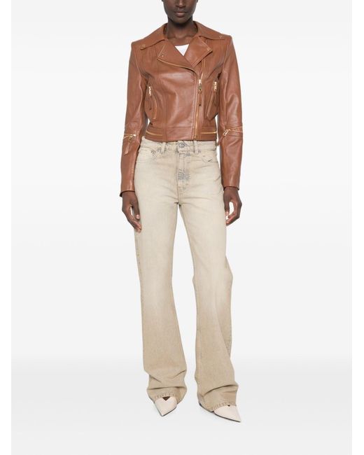 Elisabetta Franchi Brown Leather Biker Jacket