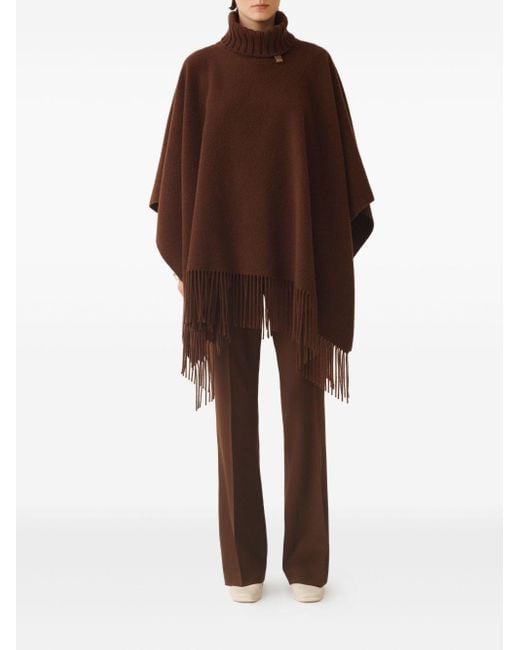 Fabiana Filippi Brown Turtleneck Fringe Poncho