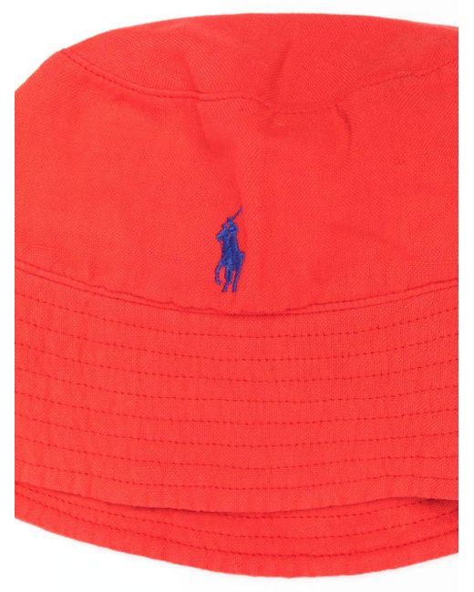 Polo Ralph Lauren Red Polo Pony Linen Bucket Hat