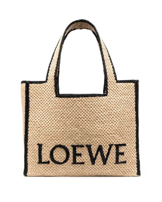 Loewe-Paulas Ibiza Natural Loewe Font Large Raffia Tote Bag