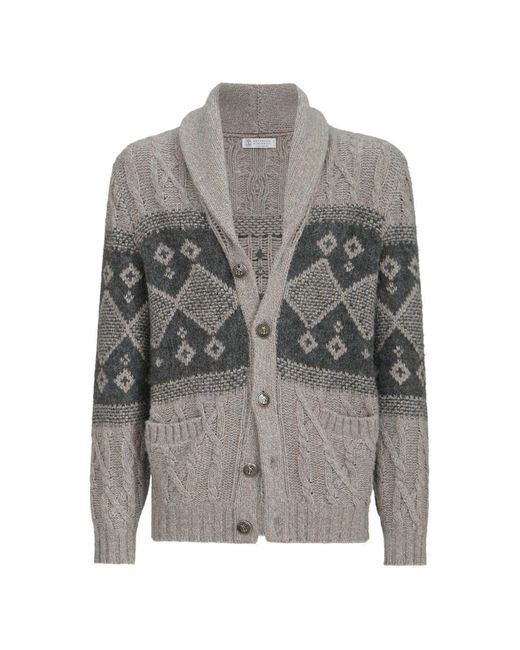 Brunello Cucinelli Gray Wool And Silk Blend Cardigan for men
