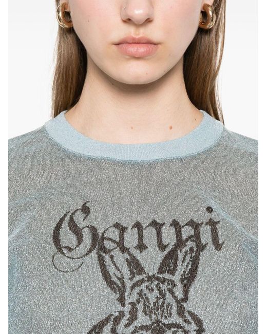 Ganni Blue Bunny Crewneck Top