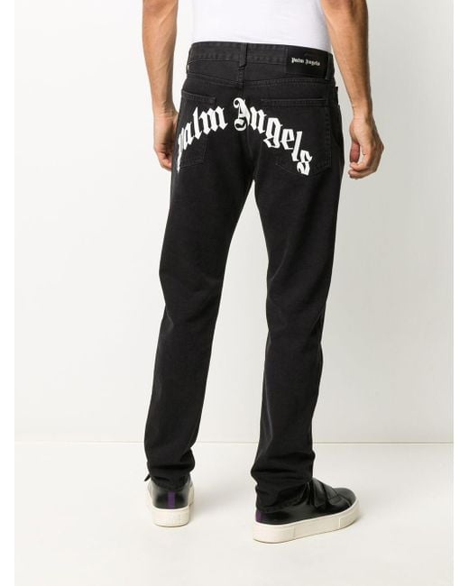 Palm Angels Denim Logo Straight-leg Jeans in Black for Men - Save 11% ...