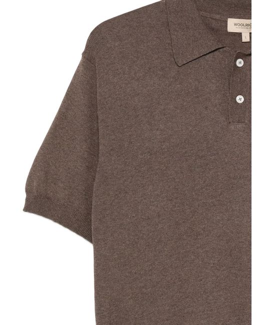 Woolrich Brown Short-Sleeved Ribbed Polo Shirt for men