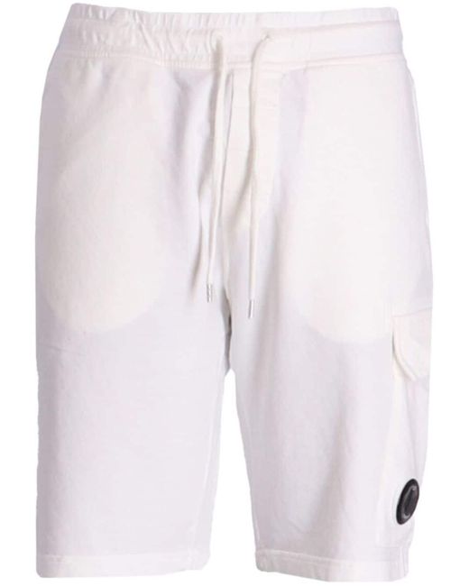 C P Company White Lens-detail Cotton Track Shorts for men