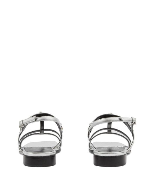 Gucci White Horsebit Caged Metallic Leather Sandals