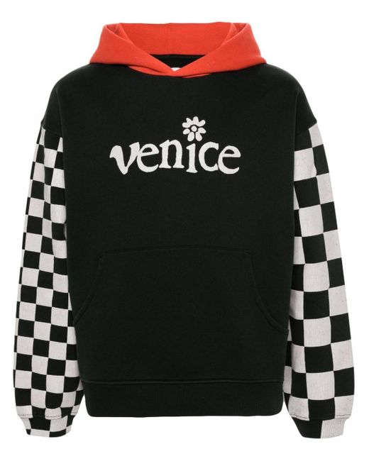 ERL Black Venice-print Colour-block Hoodie for men
