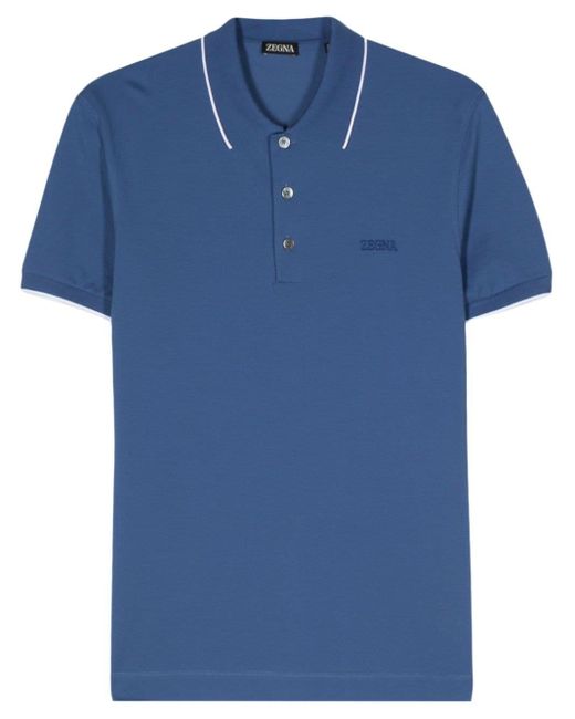Zegna Blue Embroidered Logo Polo Shirt for men