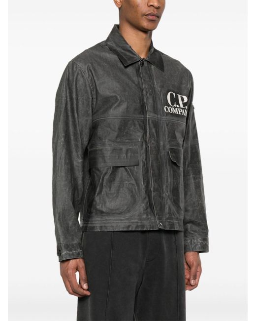 C P Company Black Logo-print Coated Shirt Jacket for men