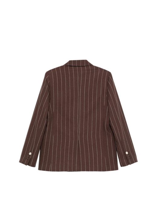 Alysi Brown Wool Striped Double-Breasted Jacket