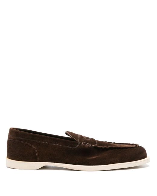 John Lobb Brown Pace Suede Leather Loafers for men