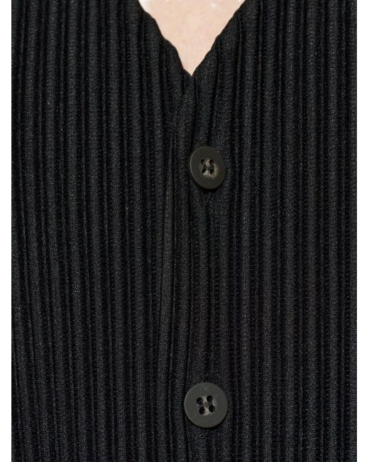 Homme Plissé Issey Miyake Black Pleated V-Necked Vest for men