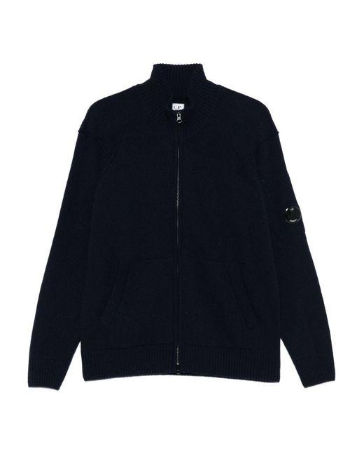 C P Company Blue Wool Zipped Cardigan for men