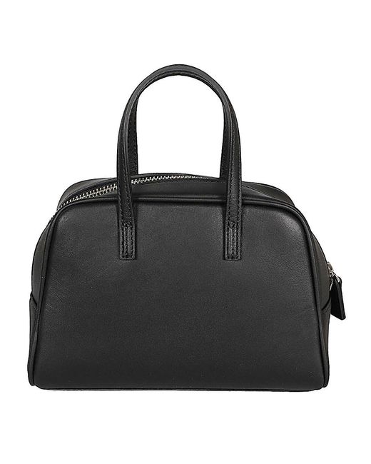 MIZUIRO Black Small Leather Boston Bag