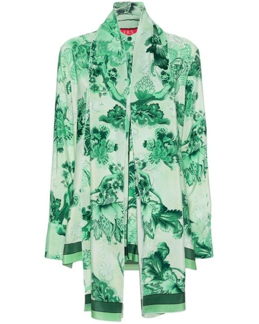 F.R.S For Restless Sleepers Green Egle Floral-print Silk Shirt
