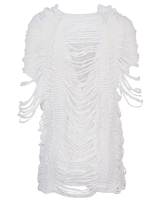 Liviana Conti White Perforated Cotton Blend Top
