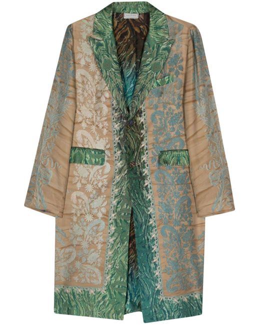 Pierre Louis Mascia Green Floral Silk Midi Coat