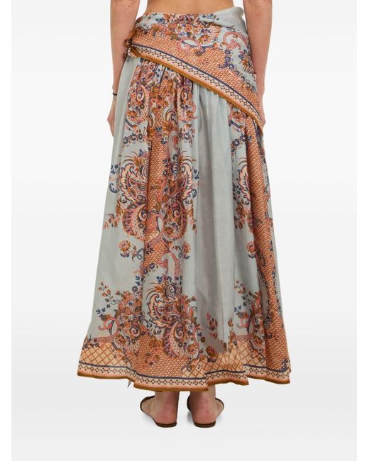 Zimmermann Blue Aster Silk Long Skirt
