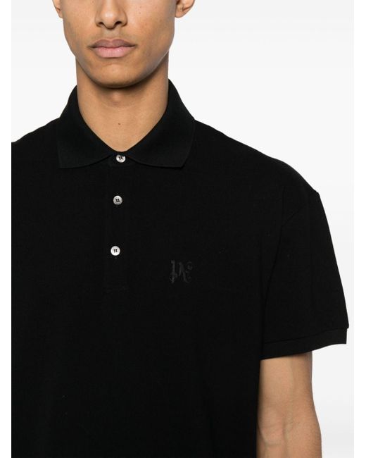 Palm Angels Black Logo-embroidered Cotton Polo Shirt for men