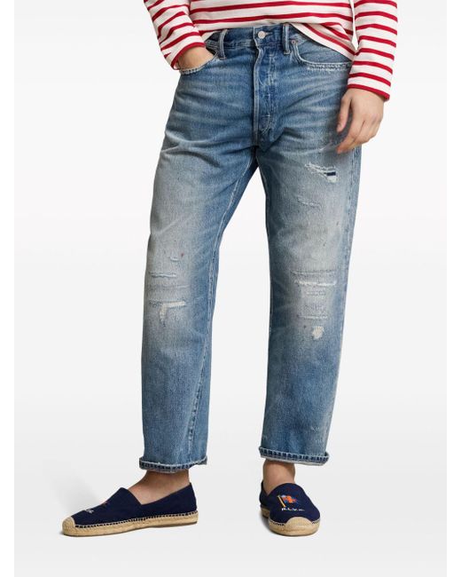 Polo Ralph Lauren Blue Distressed Straight-Leg Jeans for men
