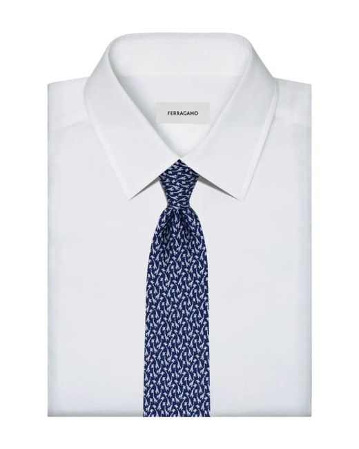 Ferragamo Blue Graphic-print Silk Tie for men