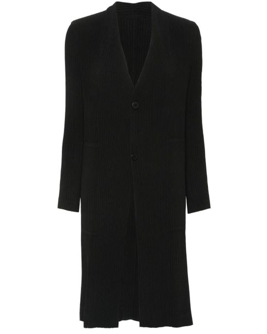Issey Miyake Black V-neck Pleated Coat