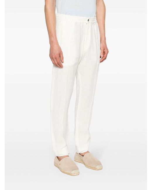 Emporio Armani White Linen Tapered Trousers for men