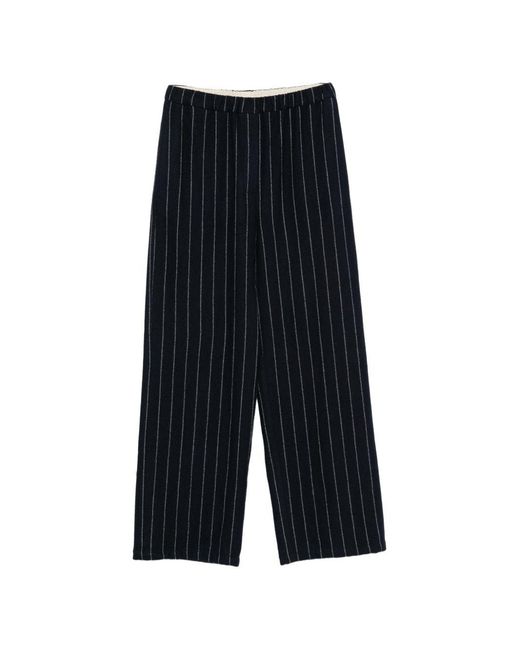 Alysi Blue Wool Striped Wide-Leg Trousers