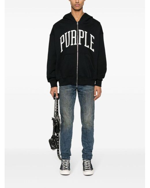 Purple Brand Black Collegiate Zip-up Hoodie for men