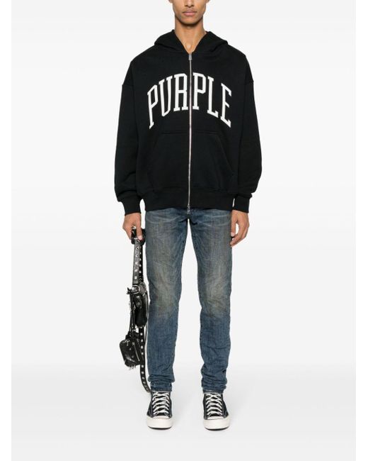 Purple Brand Collegiate Zip-up Hoodie in Black for Men | Lyst