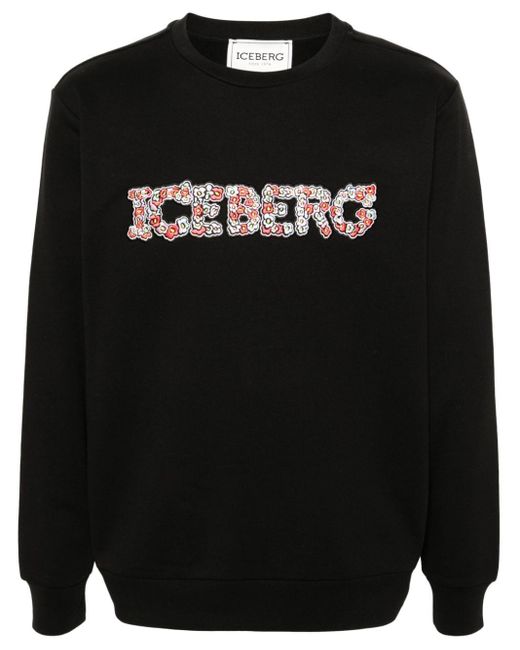 Iceberg Black Logo-embroidered Cotton Sweatshirt for men