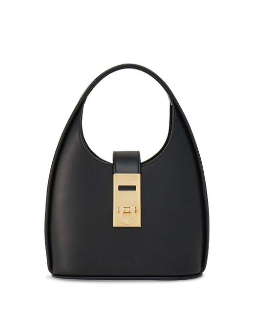 Ferragamo Black Mini Gancini-buckle Leather Hobo Bag