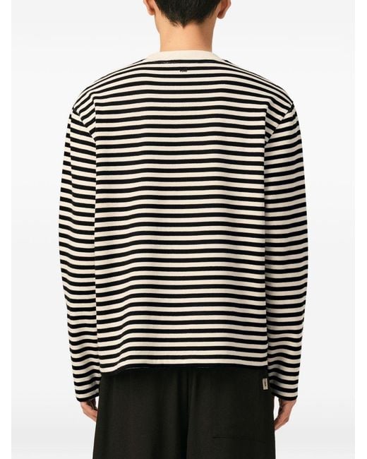 AMI Black Ami De Coeur Striped T-Shirt for men