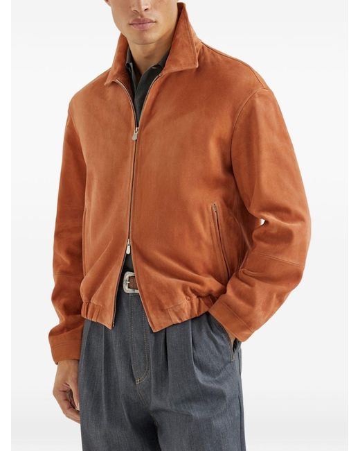 Brunello Cucinelli Brown Suede Leather Jacket for men